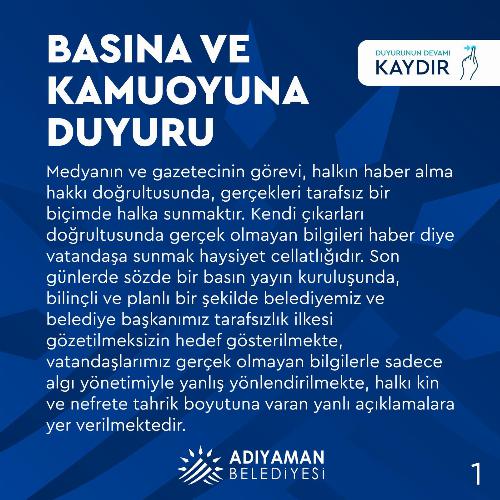 Basına ve Kamuoyuna duyurulur