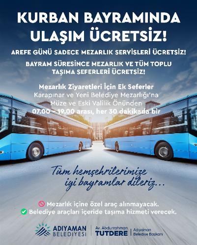 Adıyaman Belediyemizden bayramda ücretsiz ulaşım hizmeti